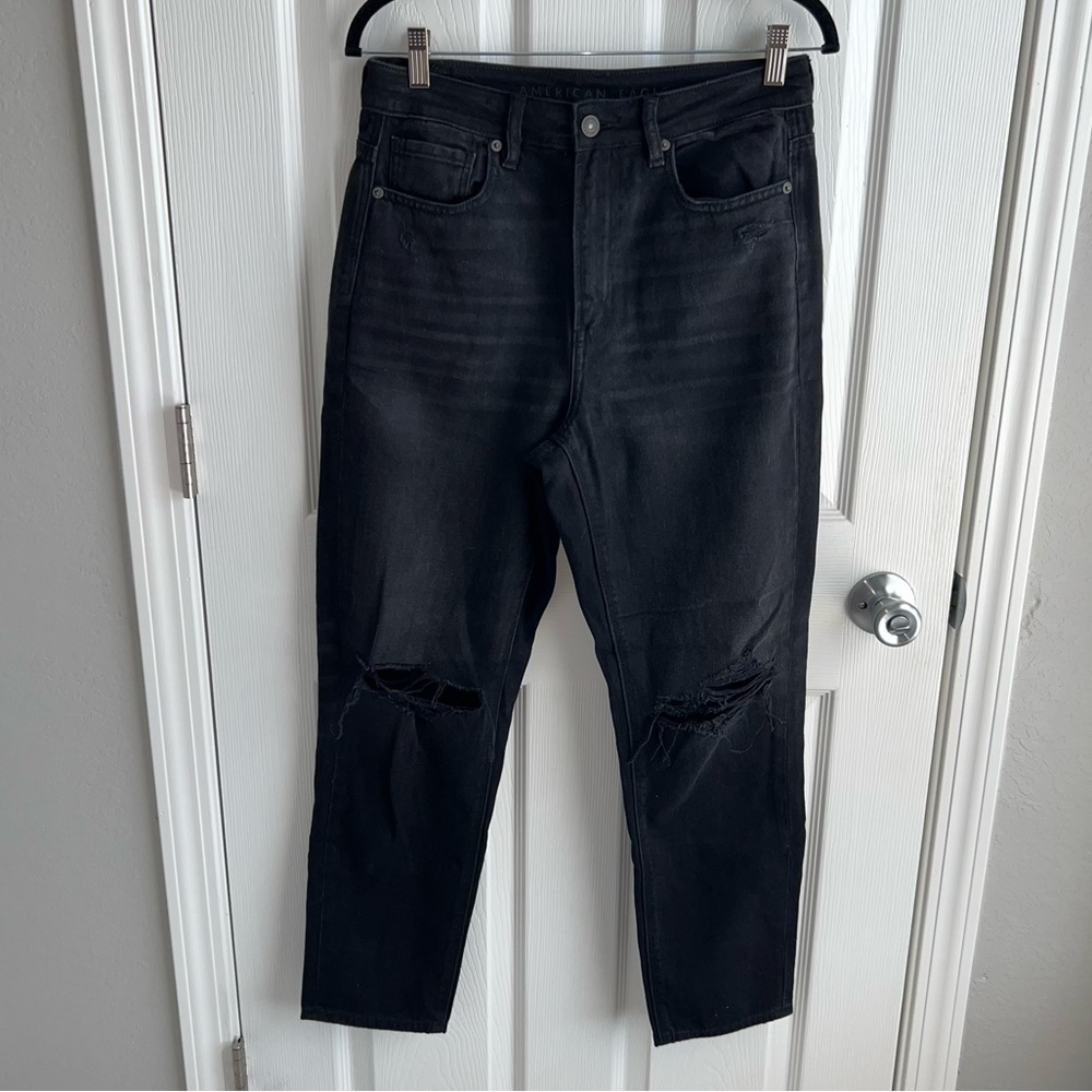 American Eagle Black Ripped Mom Jean